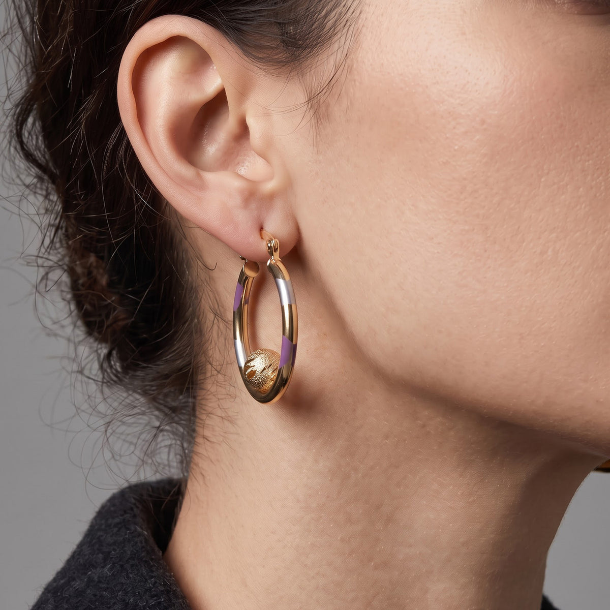 Oval Hoop Earring in Tri Colour Enameling with Clasp 8744223 2