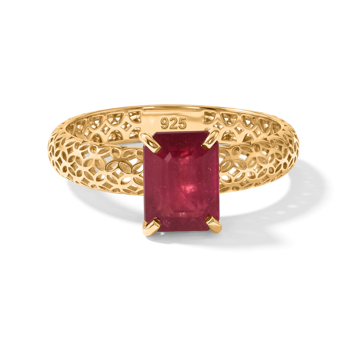 D'Joy - Fissure Filled Ruby Solitaire Ring in Yellow Gold Plated Sterling Silver 1.95 Ct. 8744302 0