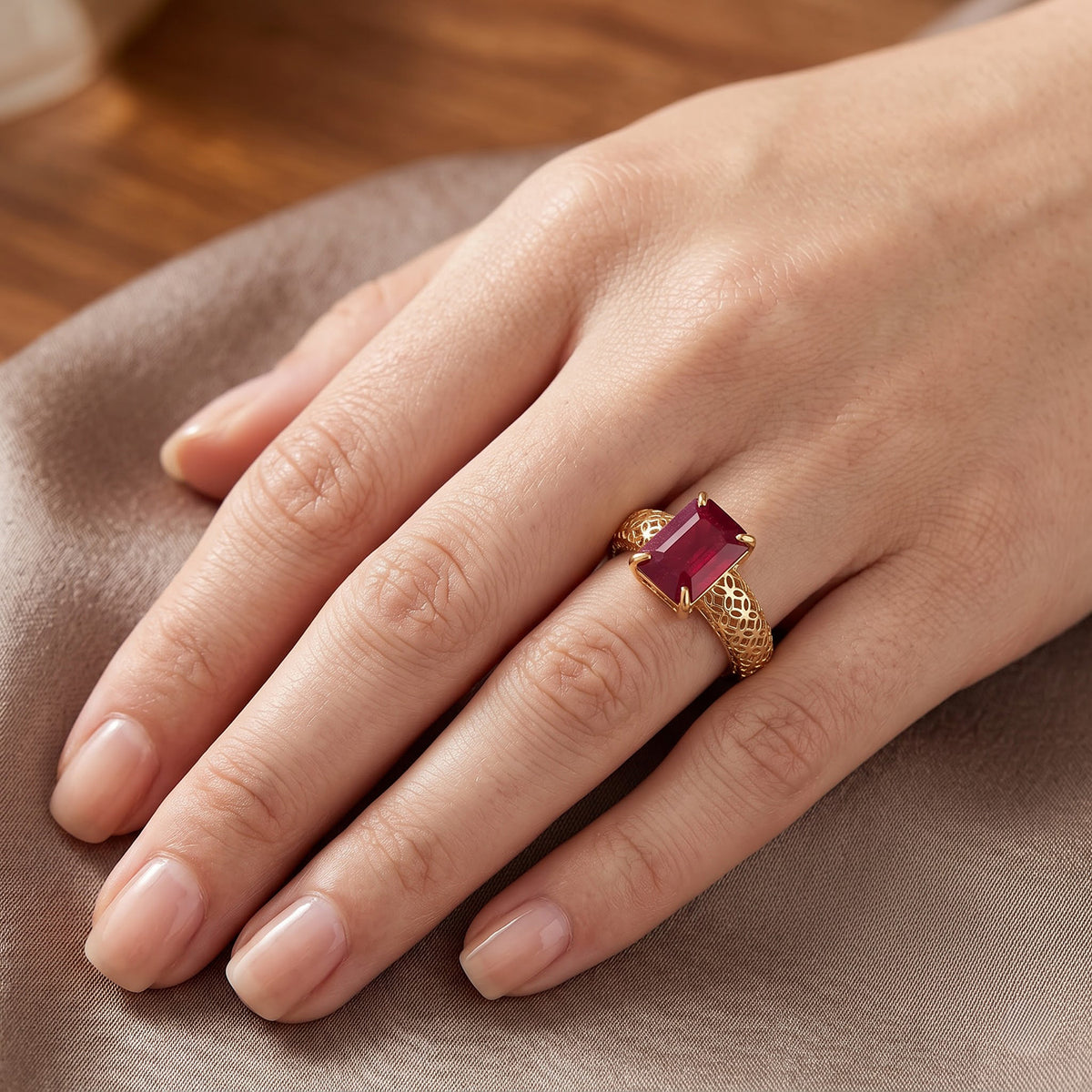 D'Joy - Fissure Filled Ruby Solitaire Ring in Yellow Gold Plated Sterling Silver 1.95 Ct. 8744302 1