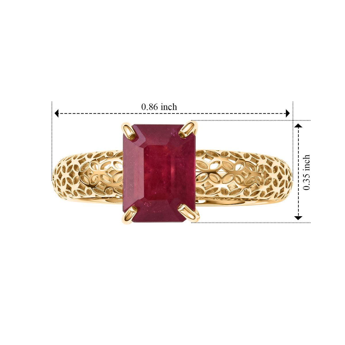 D'Joy - Fissure Filled Ruby Solitaire Ring in Yellow Gold Plated Sterling Silver 1.95 Ct. 8744302 3
