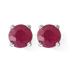 D'Joy - Fissure Filled Ruby Solitaire Stud Earring with Push Back in Platinum Overlay Sterling Silver 2.56 Ct._8744593