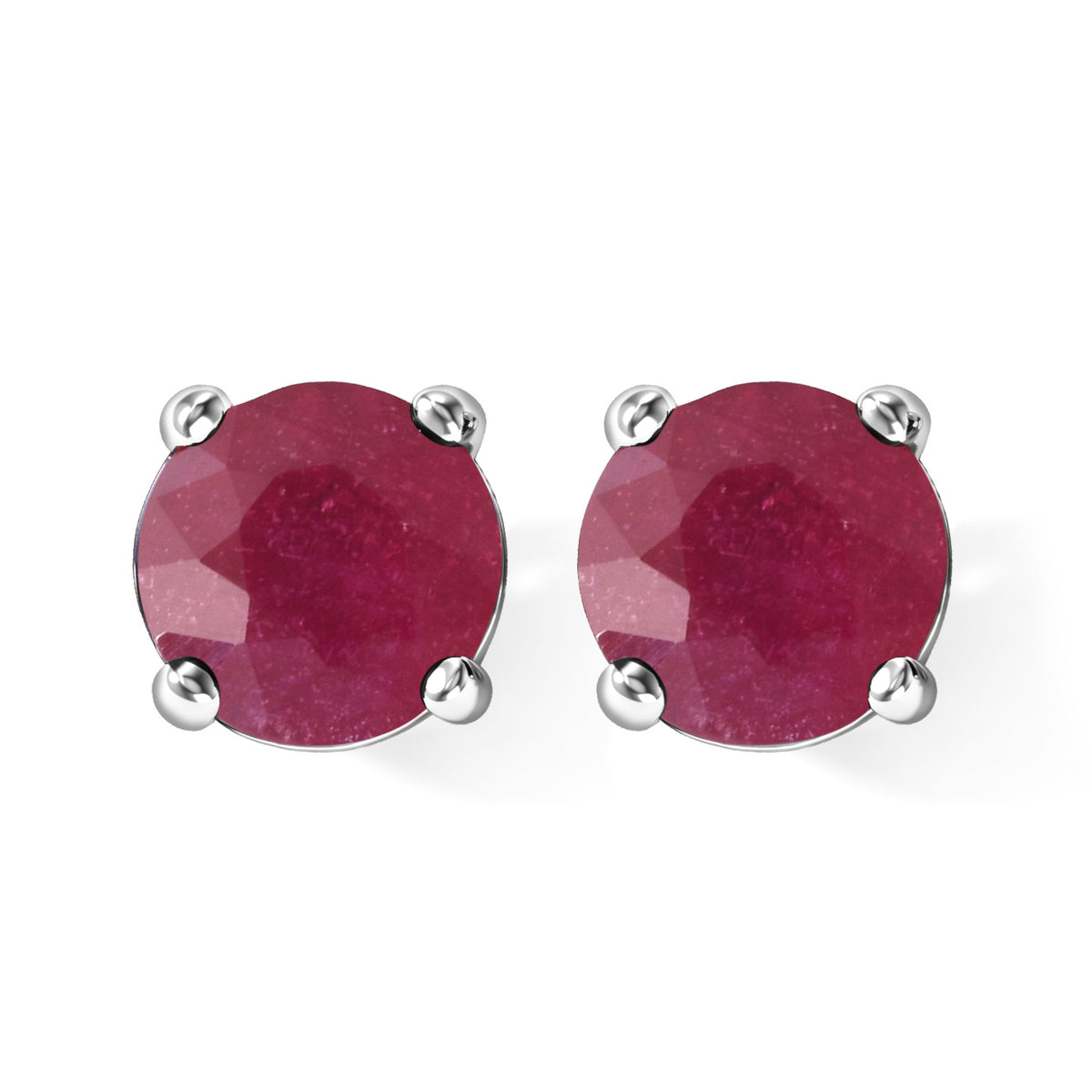 D'Joy - Fissure Filled Ruby Solitaire Stud Earring with Push Back in Platinum Overlay Sterling Silver 2.56 Ct. 8744593 0