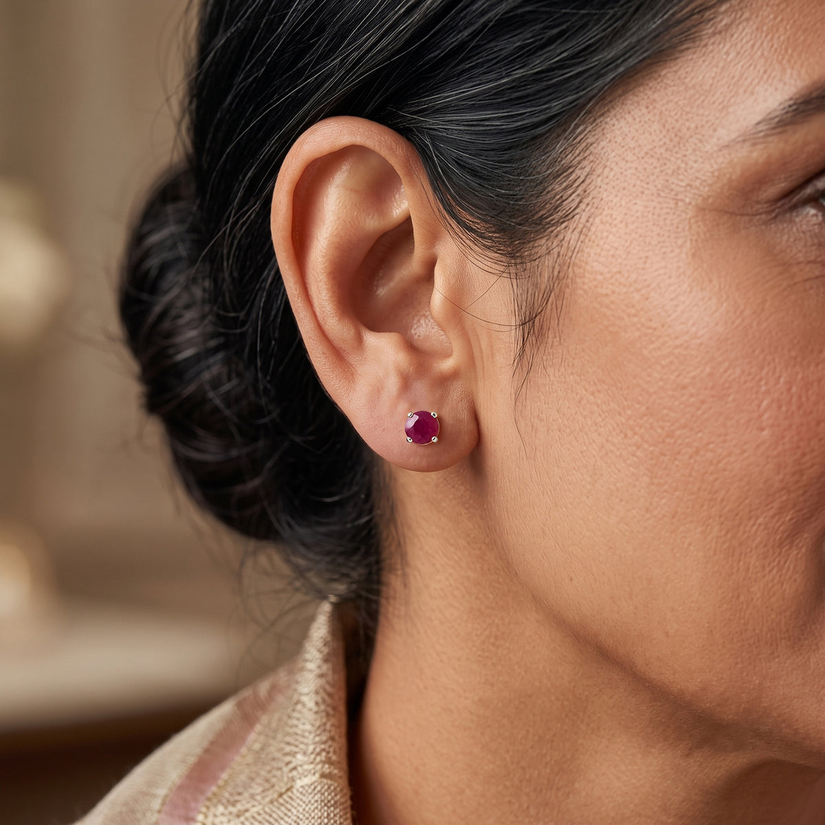 D'Joy - Fissure Filled Ruby Solitaire Stud Earring with Push Back in Platinum Overlay Sterling Silver 2.56 Ct. 8744593 1