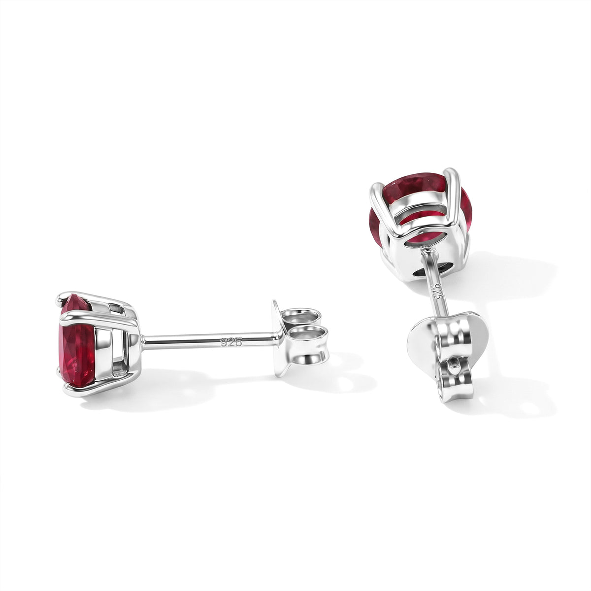 D'Joy - Fissure Filled Ruby Solitaire Stud Earring with Push Back in Platinum Overlay Sterling Silver 2.56 Ct. 8744593 2