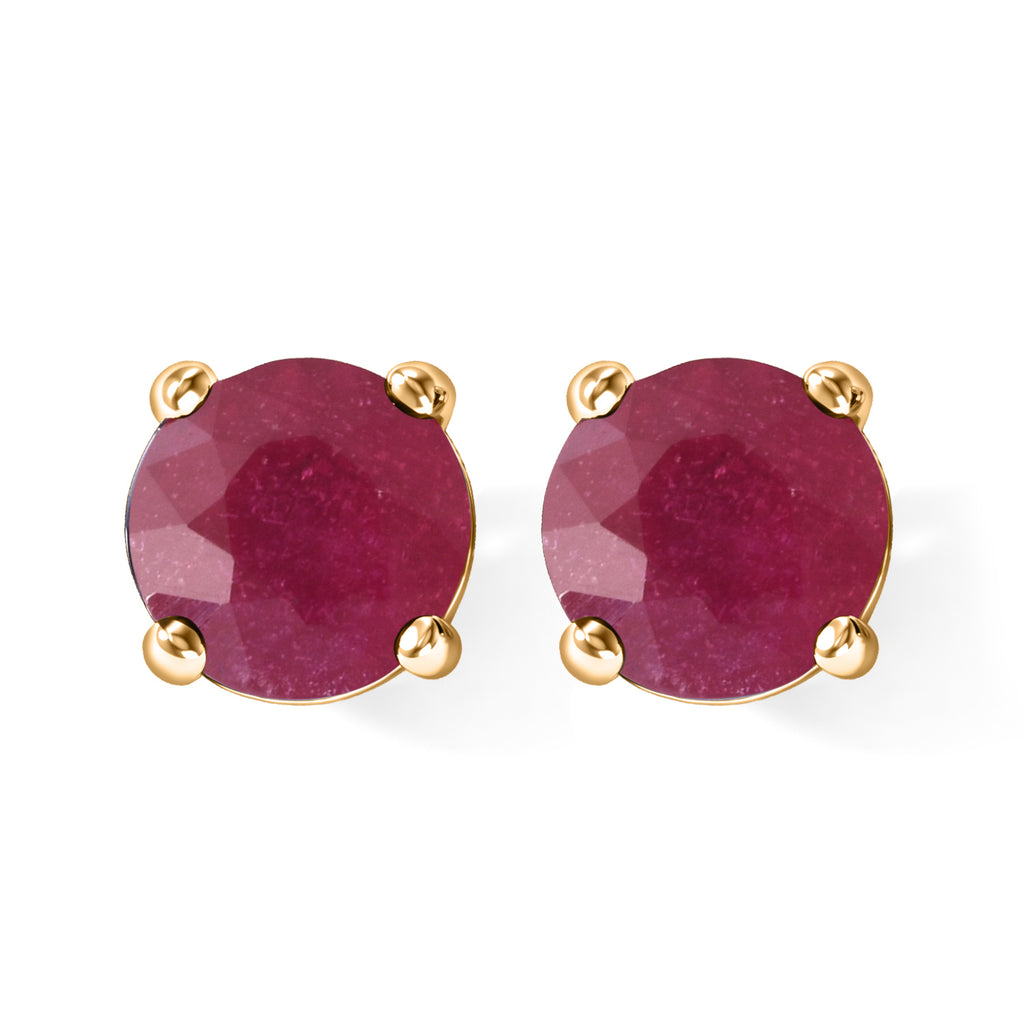 D'Joy - Fissure Filled Ruby Solitaire Stud Earring with Push Back in 18K Vermeil Yellow Gold Plated Sterling Silver 2.55 Ct._8744595