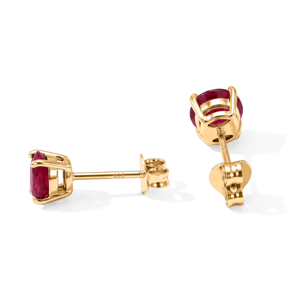D'Joy - Fissure Filled Ruby Solitaire Stud Earring with Push Back in 18K Vermeil Yellow Gold Plated Sterling Silver 2.55 Ct. 8744595 2