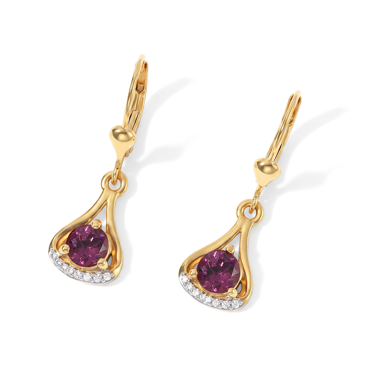D'Joy - Rhodolite Garnet &amp; White Zircon Earring with Lever Back in Yellow Gold Plated Sterling Silver 1.45 Ct. 8744798 0