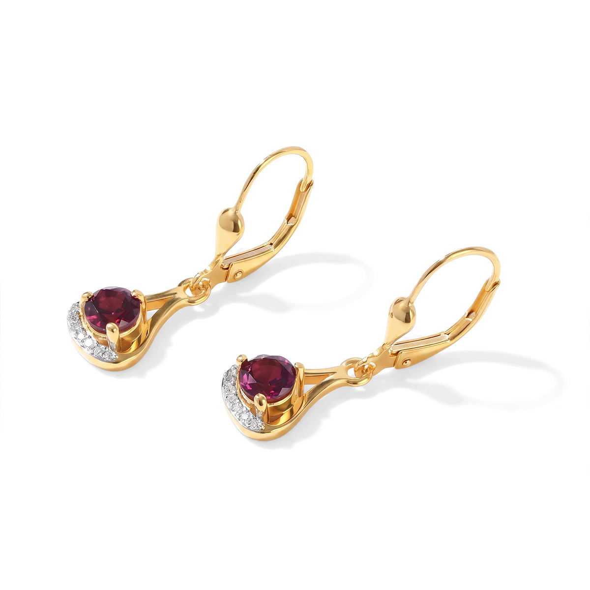 D'Joy - Rhodolite Garnet &amp; White Zircon Earring with Lever Back in Yellow Gold Plated Sterling Silver 1.45 Ct. 8744798 2