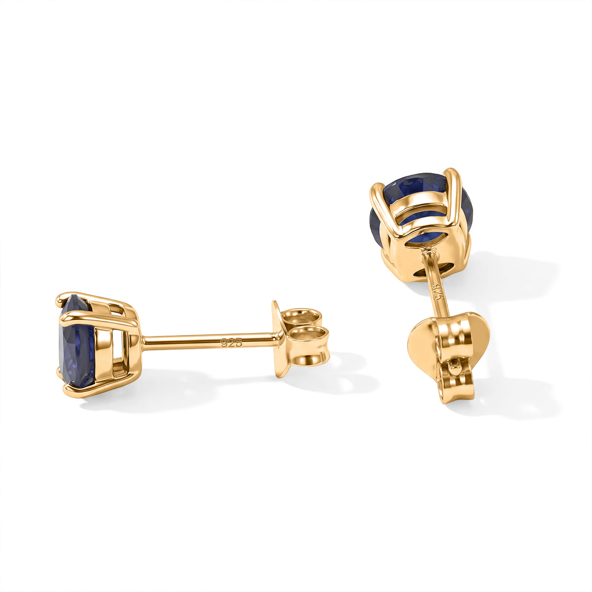 D'Joy - Kwai Blue Sapphire Solitaire Stud Earring with Push Back in 18K Vermeil Yellow Gold Plated Sterling Silver 2.40 Ct. 8744867 3