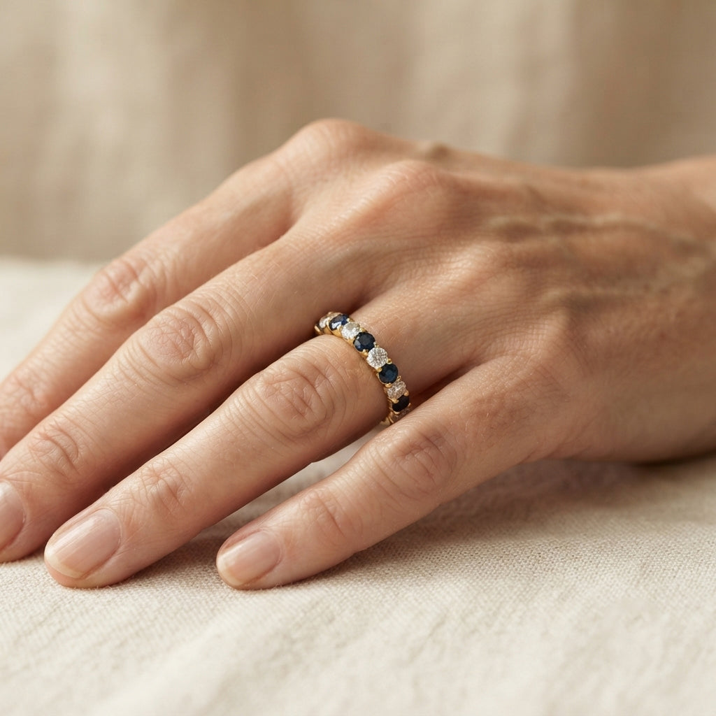 D'Joy - Diffused Blue Sapphire &amp; Moissanite Ring in Yellow Gold Plated Sterling Silver 1.24 Ct. 8744868 1
