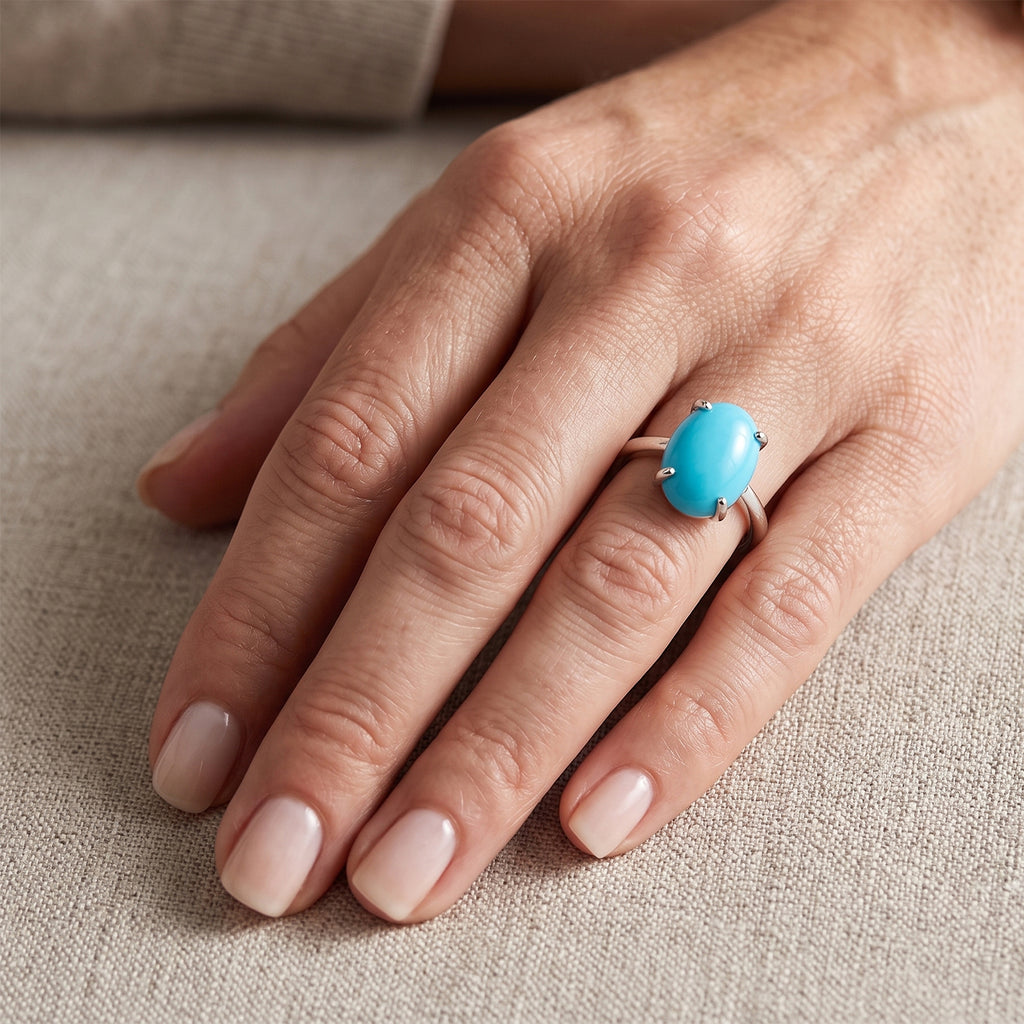 D'Joy Blue Turquoise Ring in Rhodium OverlaySterling Silver  5.100  Ct._8745059_1