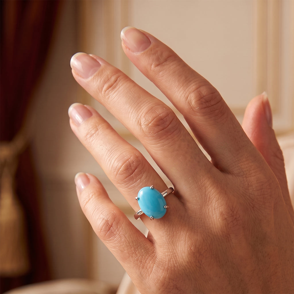 D'Joy Blue Turquoise Ring in Rhodium OverlaySterling Silver  5.100  Ct._8745059_2