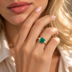 Luxuriant Lab Grown Emerald, Lab Grown Diamond Main Stone With Side Stone Ring in 18K YG VermeilSterling Silver  4.172  Ct._8745621_1