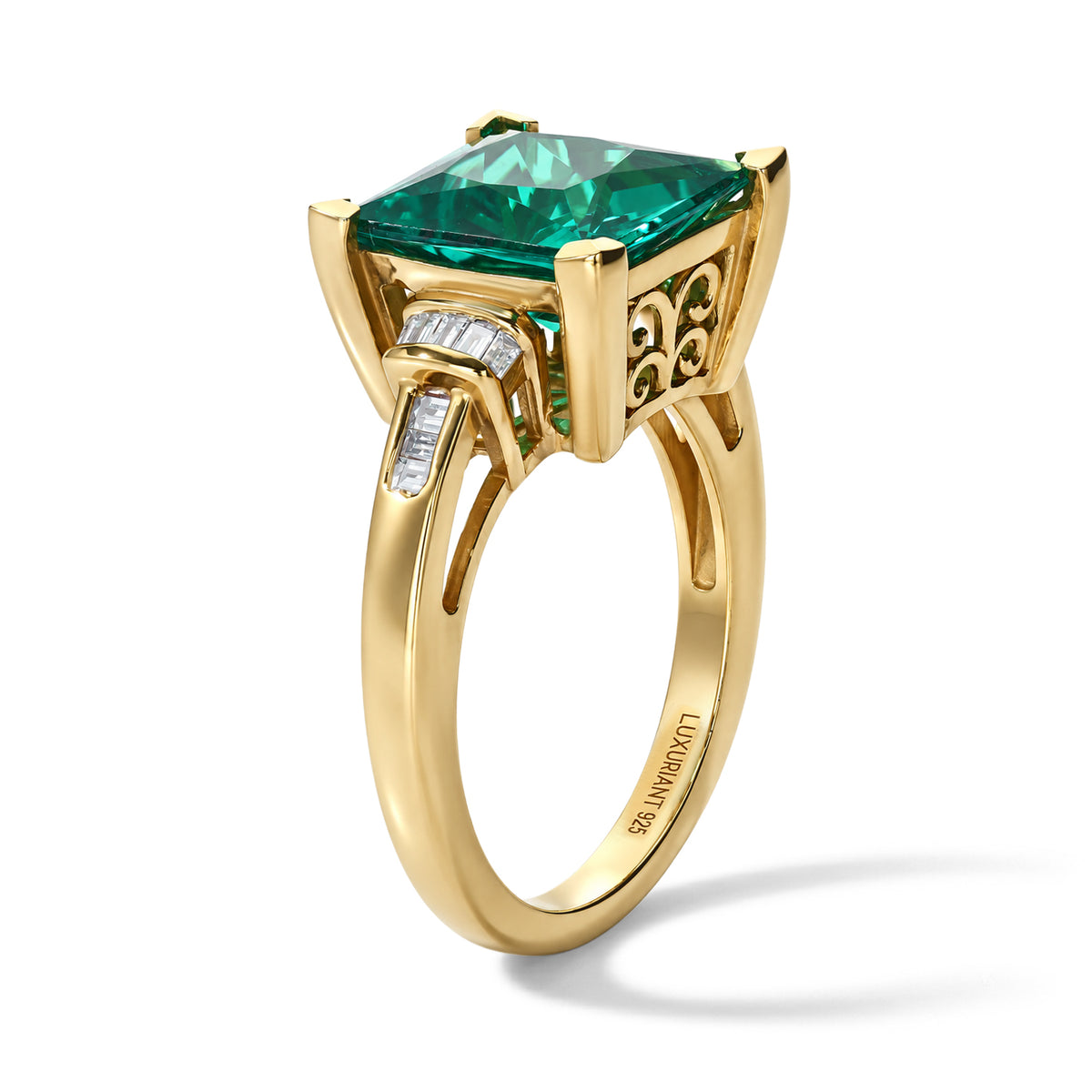 Luxuriant Lab Grown Emerald, Lab Grown Diamond Main Stone With Side Stone Ring in 18K YG VermeilSterling Silver  4.172  Ct. 8745621 3