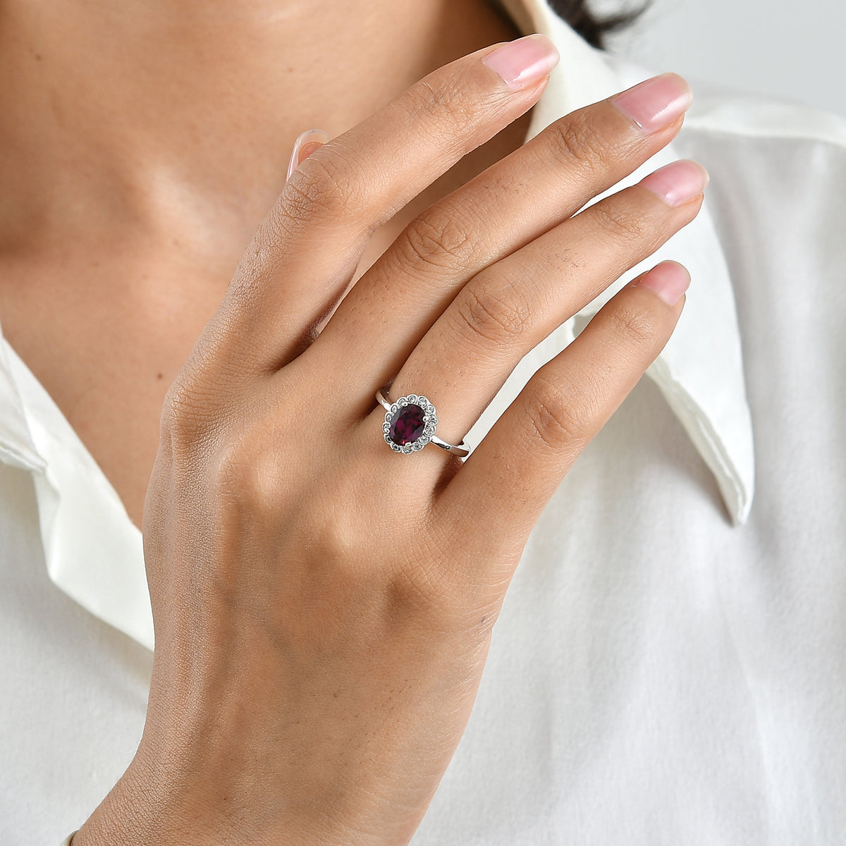 D'Joy Rhodolite Garnet, White Zircon Main Stone With Surrounding Stone Ring in Platinum OverlaySterling Silver  1.788  Ct. 8745706 1
