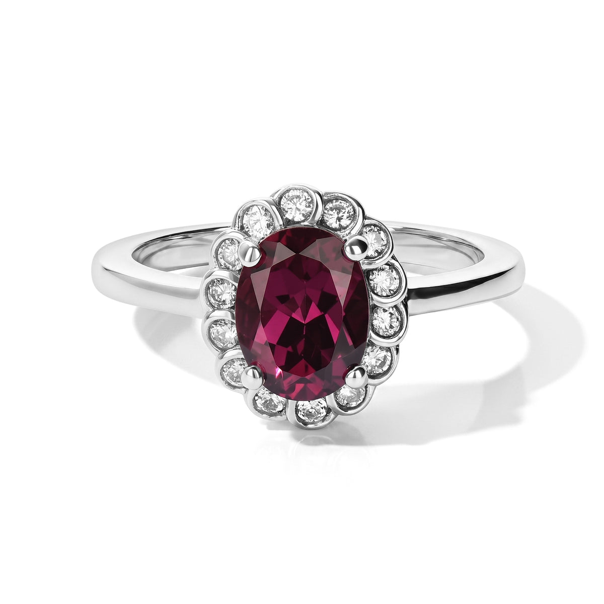 D'Joy - Orissa Natural Rhodolite Garnet &amp; White Zircon Halo Ring in Platinum Overlay Sterling Silver 1.80 Ct. 8745717 0