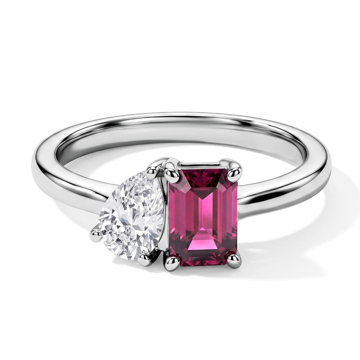 D'Joy - Orissa Natural Rhodolite Garnet &amp; Moissanite Toi-et-Moi Ring in Platinum Overlay Sterling Silver 1.08 Ct. V32699080 0