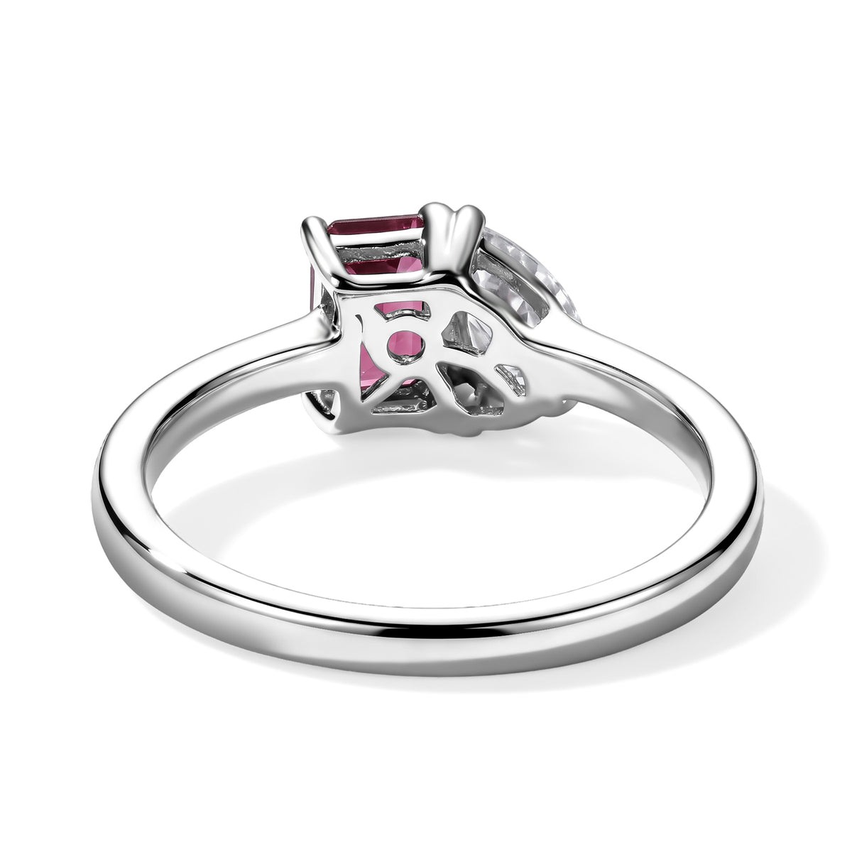 D'Joy - Orissa Natural Rhodolite Garnet &amp; Moissanite Toi-et-Moi Ring in Platinum Overlay Sterling Silver 1.08 Ct. V32699080 4