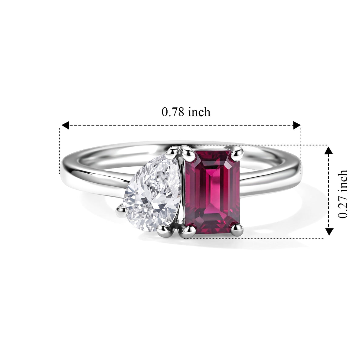D'Joy - Orissa Natural Rhodolite Garnet &amp; Moissanite Toi-et-Moi Ring in Platinum Overlay Sterling Silver 1.08 Ct. V32699080 5
