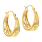 9K Yellow Gold Greek Key Creole Earrings With Clasp_8746575