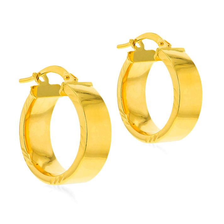 9K Yellow Gold Square Tube Diamond Cut Hoop Earrings With Clasp 8746582 1