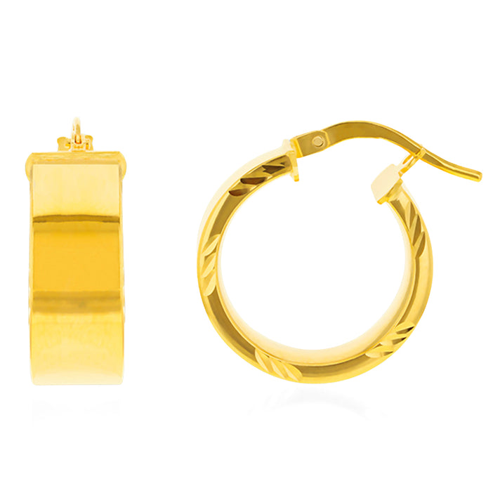 9K Yellow Gold Square Tube Diamond Cut Hoop Earrings With Clasp 8746582 2