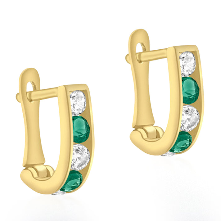 9K Yellow Gold AAA Green &amp; White Cubic Zirconia Half Hoop Earring 8746583 1