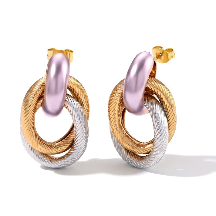 Close Out Deal- Designer Inspired Interlocking Link Hoop Earring with Push Back 8746942 1