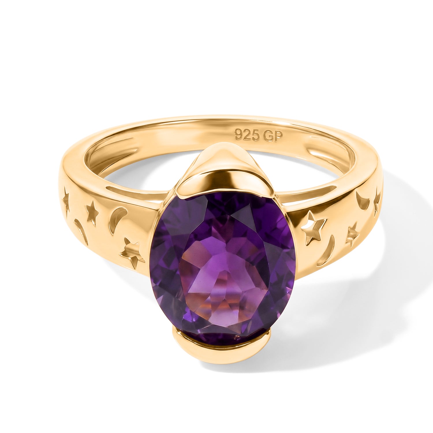 GP African Amethyst, Kanchanaburi Blue Sapphire Fancy Ring in 18K YG VermeilSterling Silver, Silver Wt.5 Gms  3.280  Ct. 8747308 0