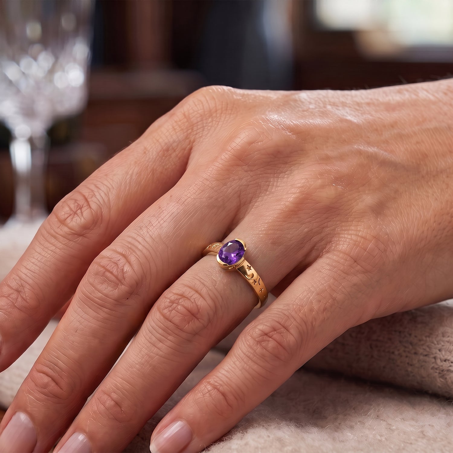 GP African Amethyst, Kanchanaburi Blue Sapphire Fancy Ring in 18K YG VermeilSterling Silver, Silver Wt.5 Gms  3.280  Ct. 8747308 1