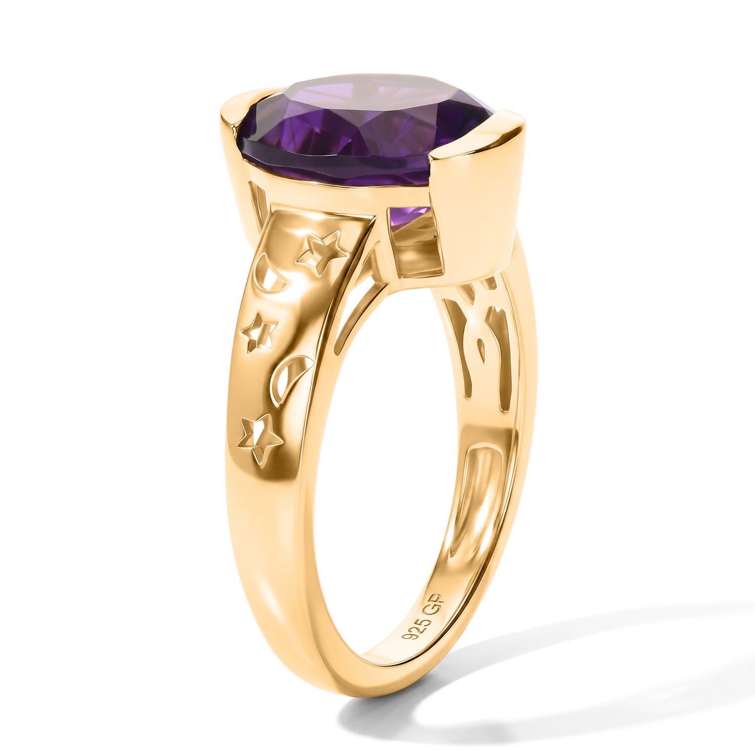 GP African Amethyst, Kanchanaburi Blue Sapphire Fancy Ring in 18K YG VermeilSterling Silver, Silver Wt.5 Gms  3.280  Ct. 8747308 2
