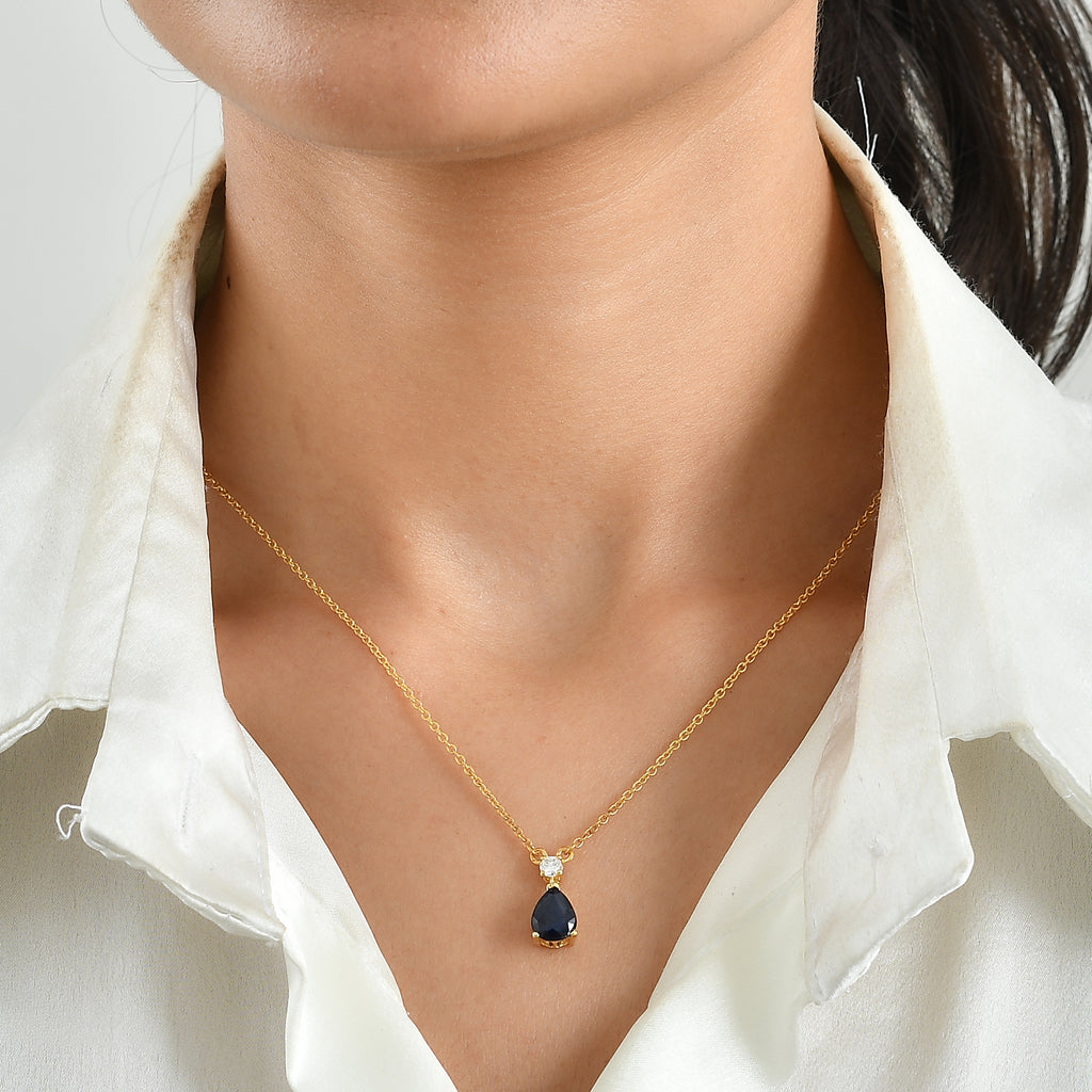 D'Joy - AAA Diffused Blue Sapphire & Moissanite Necklace (Size - 20) in Yellow Gold Plated Sterling Silver 2.07 Ct._8748210_1