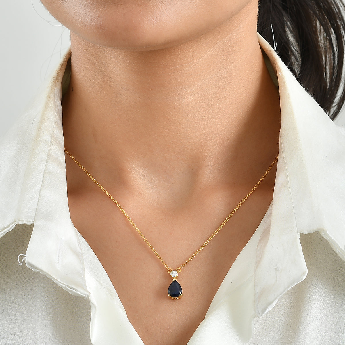 D'Joy - AAA Diffused Blue Sapphire &amp; Moissanite Necklace (Size - 20) in Yellow Gold Plated Sterling Silver 2.07 Ct. 8748210 1