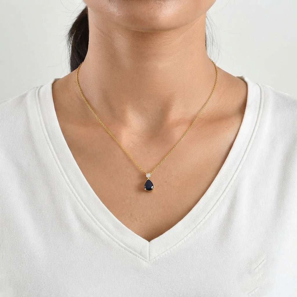 D'Joy - AAA Diffused Blue Sapphire &amp; Moissanite Necklace (Size - 20) in Yellow Gold Plated Sterling Silver 2.07 Ct. 8748210 2