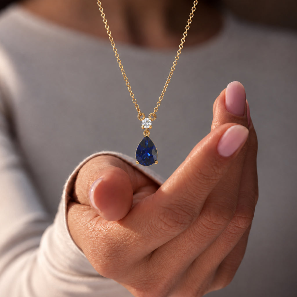 D'Joy - AAA Diffused Blue Sapphire & Moissanite Necklace (Size - 20) in Yellow Gold Plated Sterling Silver 2.07 Ct._8748210_4