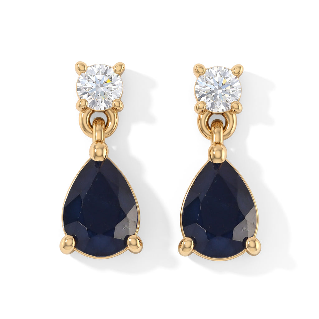 D'Joy - AAA Diffused Blue Sapphire & Moissanite Earring with Push Post in Yellow Gold Plated Sterling Silver 1.90 Ct._8748267