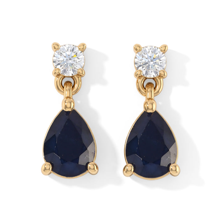 D'Joy - AAA Kwai Blue Sapphire &amp; Moissanite Drop Earring with Push Post in Yellow Gold Plated Sterling Silver 1.90 Ct. 8748267 1