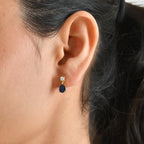 D'Joy - AAA Diffused Blue Sapphire & Moissanite Earring with Push Post in Yellow Gold Plated Sterling Silver 1.90 Ct._8748267_1