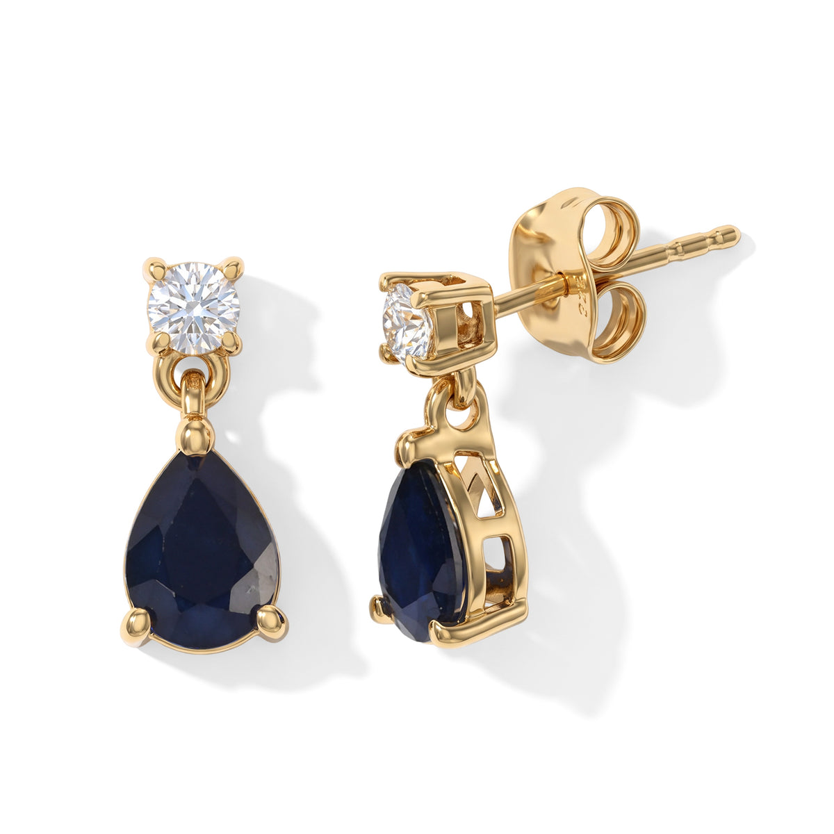 D'Joy - AAA Diffused Blue Sapphire &amp; Moissanite Earring with Push Post in Yellow Gold Plated Sterling Silver 1.90 Ct. 8748267 2