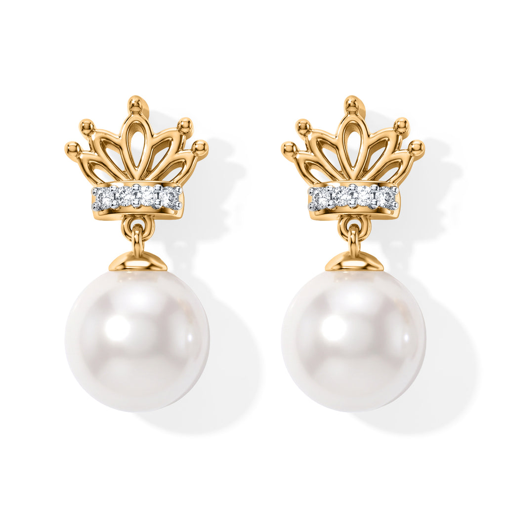 D'Joy - AAA Edison Pearl (9-10mm) & White Zircon Dangling Earring with Push Post in Yellow Gold Plated Sterling Silver 13.46 Ct._8748288