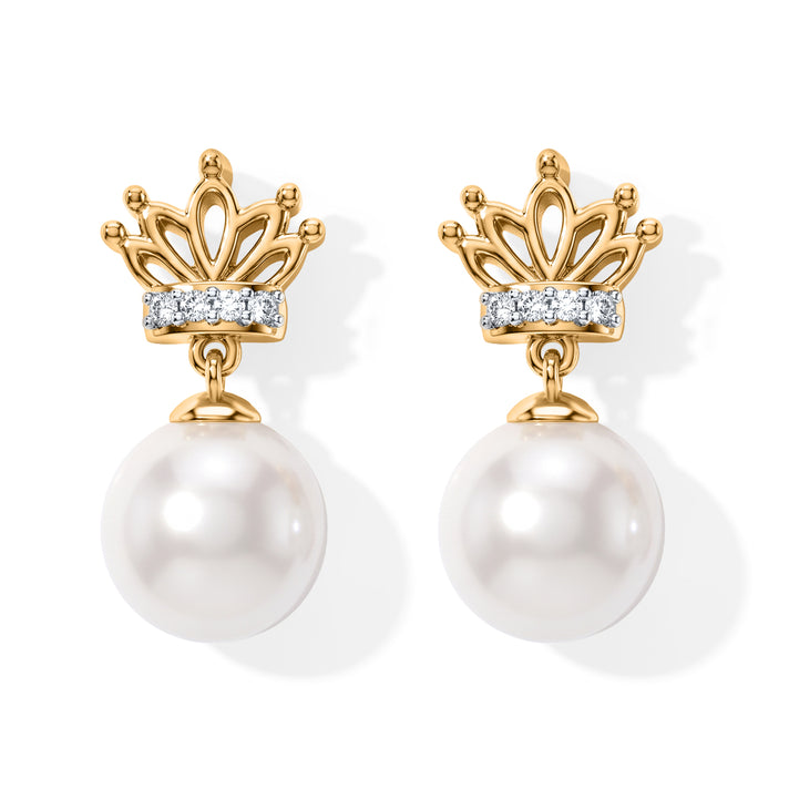 D'Joy - AAA Edison Pearl (9-10mm) &amp; White Zircon Crown Earring with Push Post in Yellow Gold Plated Sterling Silver 13.46 Ct. 8748288 1