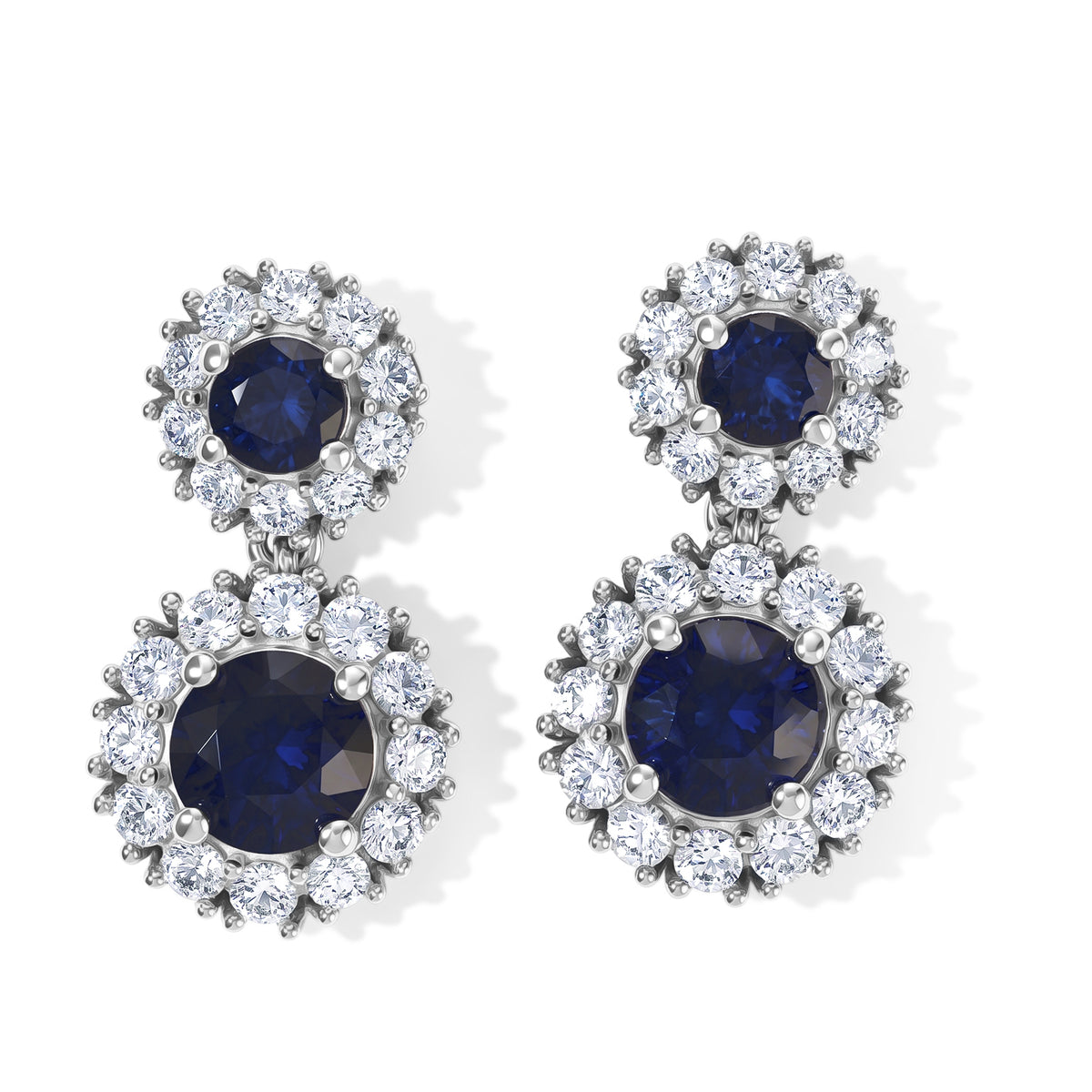 D'Joy - AAA Diffused Blue Sapphire &amp; White Zircon Dangling Earring with Push Back in Rhodium Overlay Sterling Silver 4.85 Ct. 8748291 0