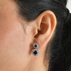 D'Joy - AAA Diffused Blue Sapphire & White Zircon Dangling Earring with Push Back in Rhodium Overlay Sterling Silver 4.85 Ct._8748291_1