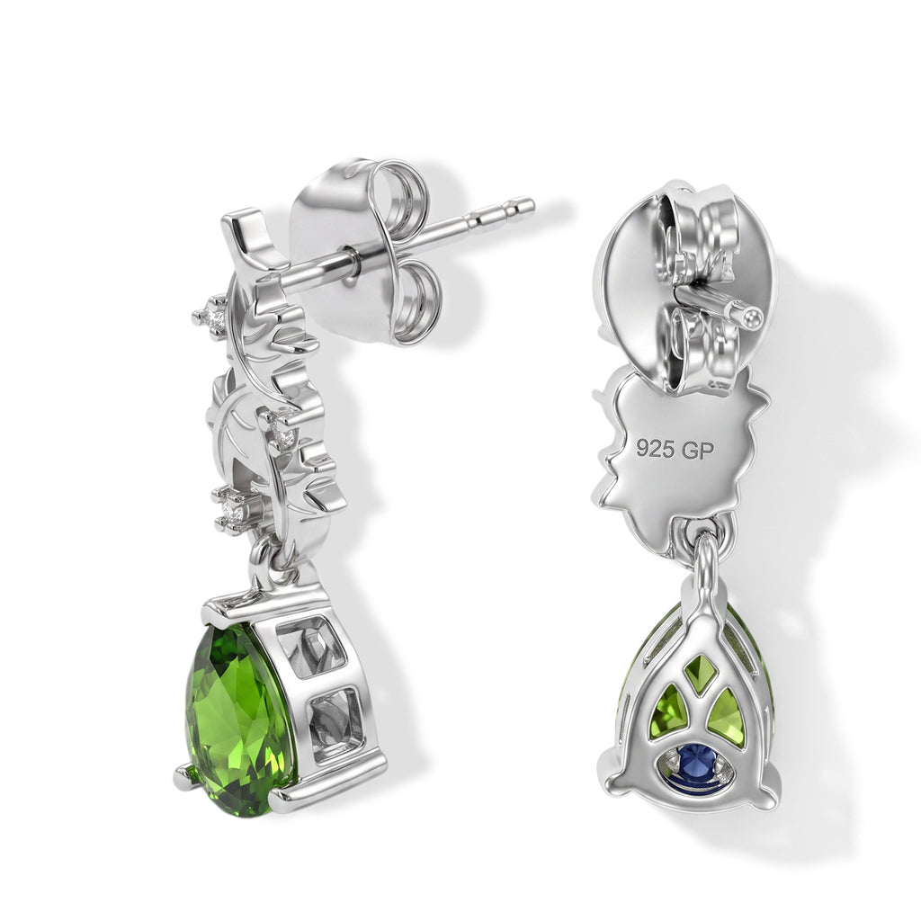 GP Natural Chrome Diopside, White Zircon, Kanchanaburi Blue Sapphire Dangling Earring in Rhodium OverlaySterling Silver  1.472  Ct._8749314_2