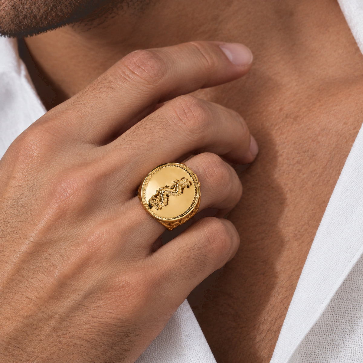 EverTrue Bronzella Collection - Dragon Embossed Signet Ring in 18K Gold Plating 8749494 1