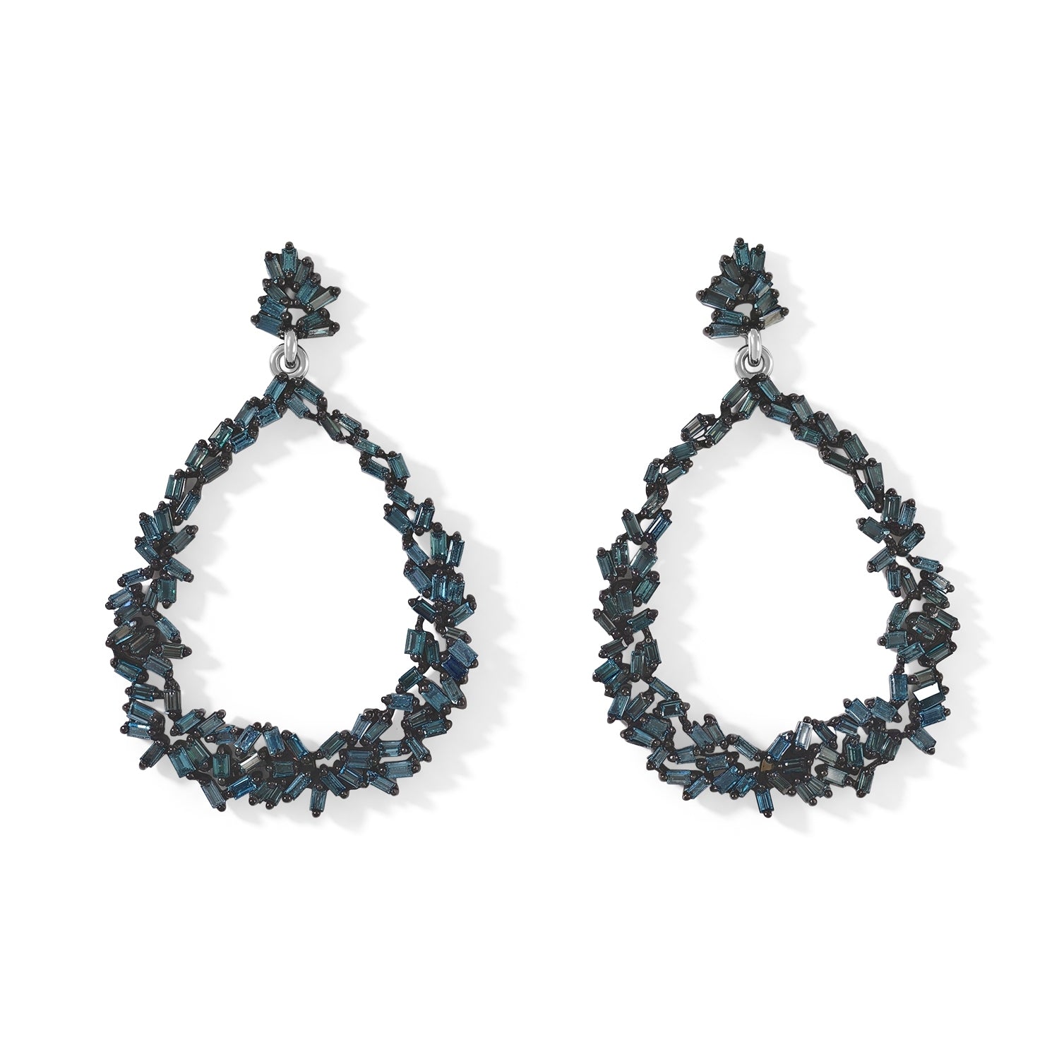GP - Blue Diamond &amp; Blue Sapphire Earring with Push Post in Rhodium Overlay Sterling Silver 1.10 Ct. 8749827 0