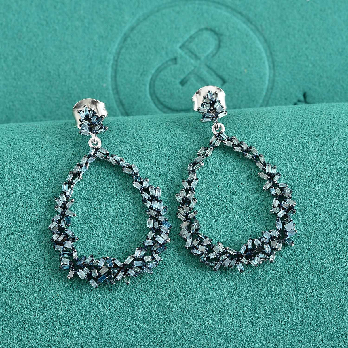 GP - Blue Diamond &amp; Blue Sapphire Earring with Push Post in Rhodium Overlay Sterling Silver 1.10 Ct. 8749827 1