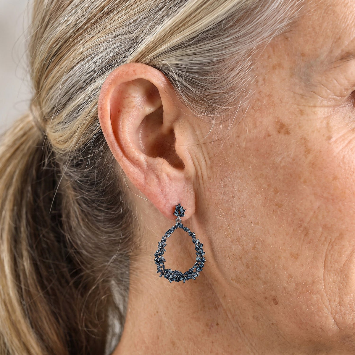 GP - Blue Diamond &amp; Blue Sapphire Earring with Push Post in Rhodium Overlay Sterling Silver 1.10 Ct. 8749827 2