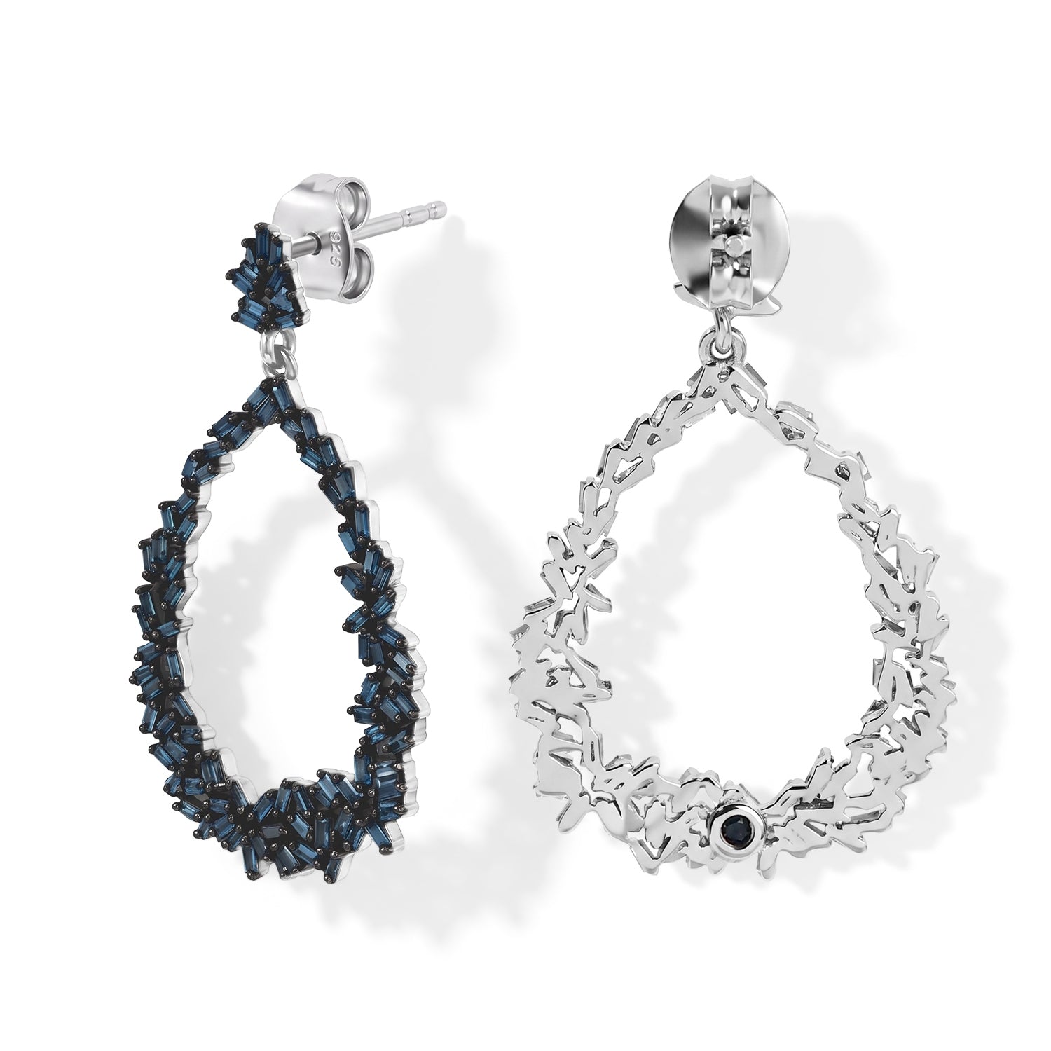 GP - Blue Diamond &amp; Blue Sapphire Earring with Push Post in Rhodium Overlay Sterling Silver 1.10 Ct. 8749827 4
