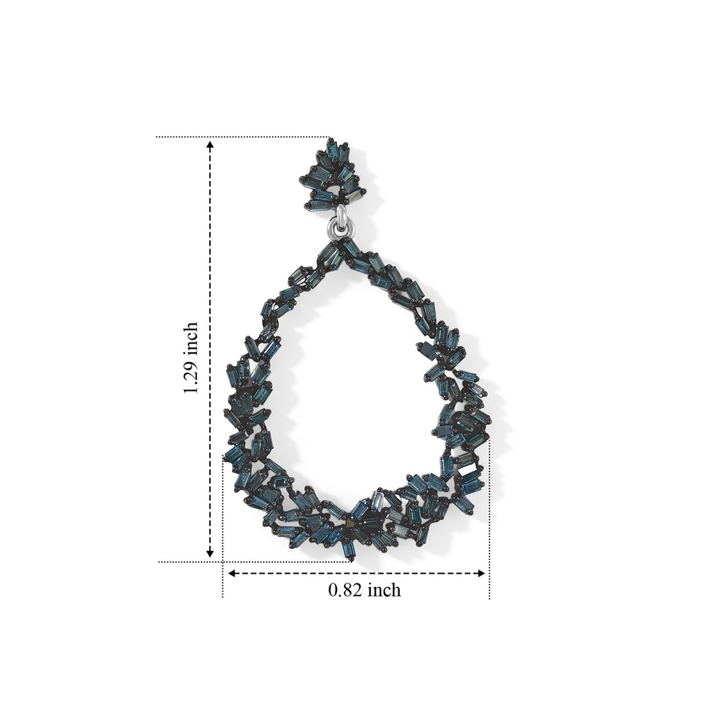 GP - Blue Diamond & Blue Sapphire Earring with Push Post in Rhodium Overlay Sterling Silver 1.10 Ct._8749827_6